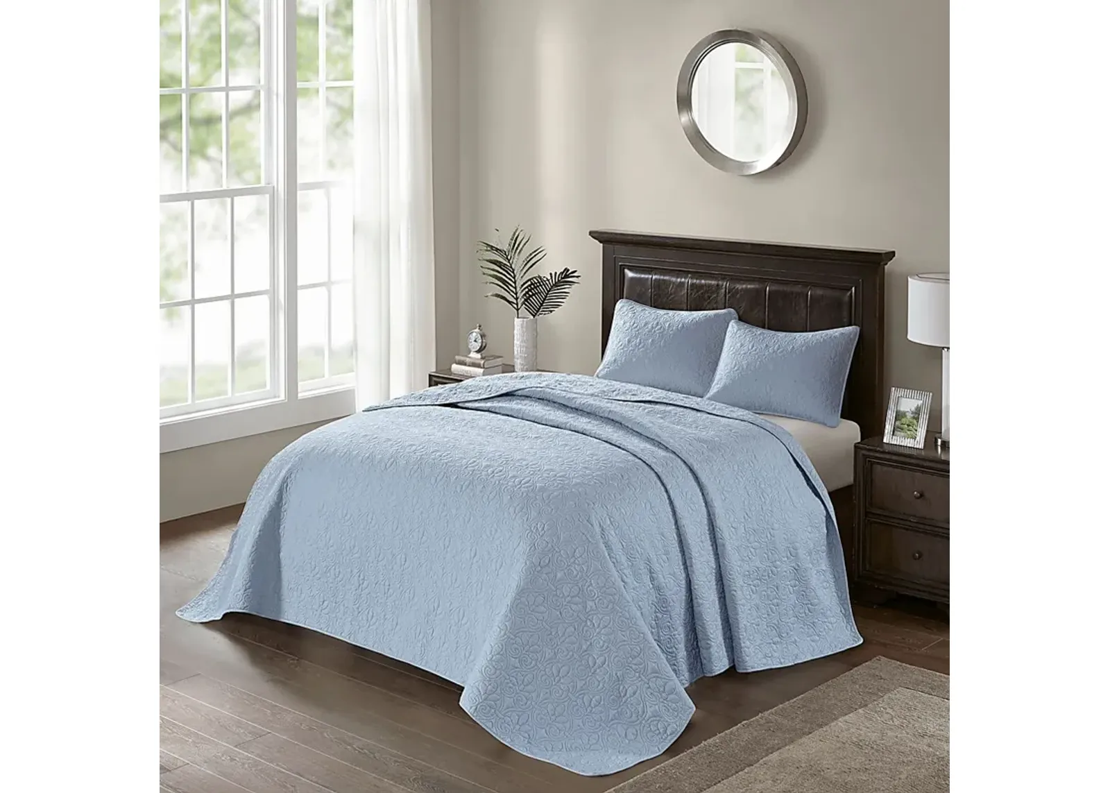 Toyah Blue 3 Pc Queen Bedspread Set