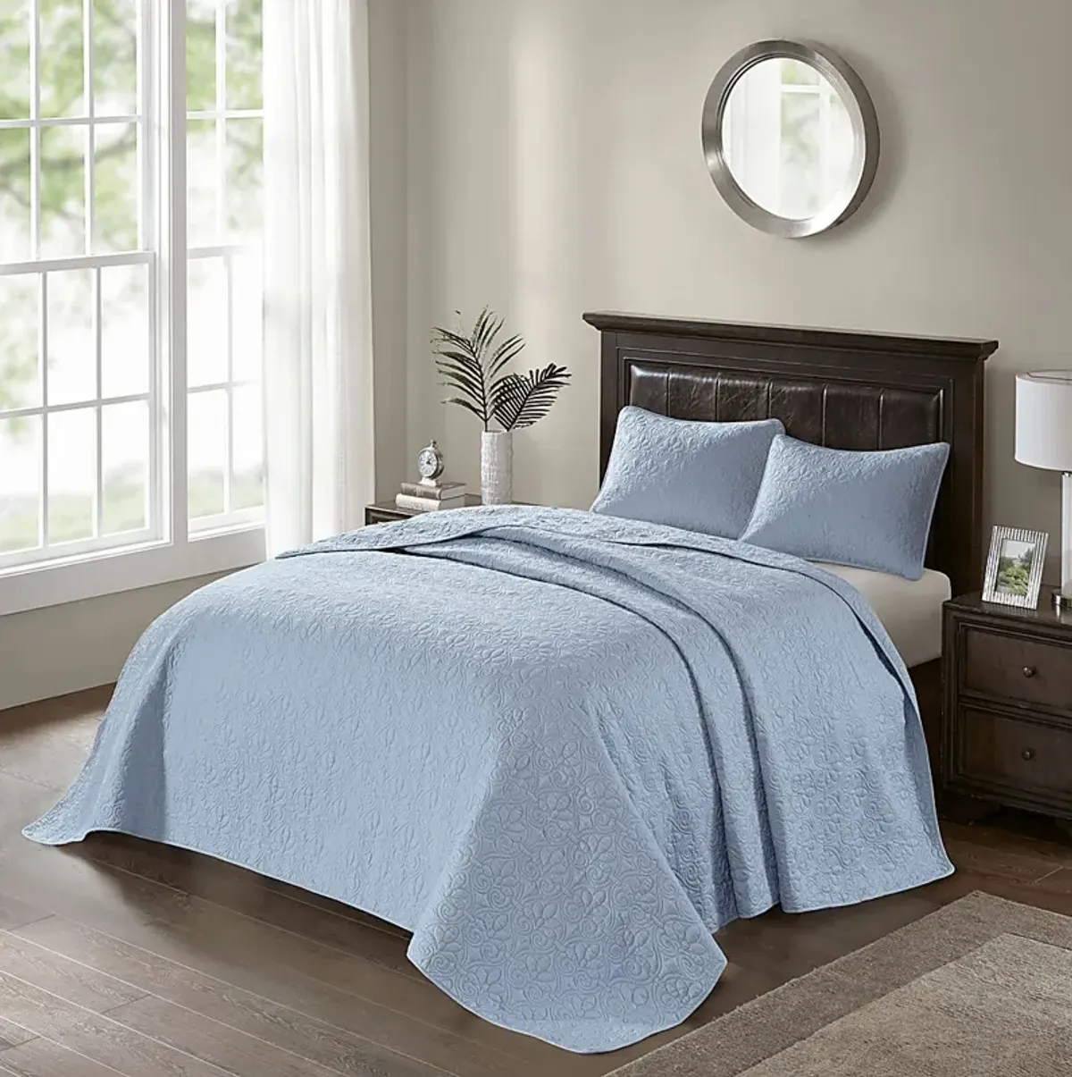 Toyah Blue 3 Pc Queen Bedspread Set