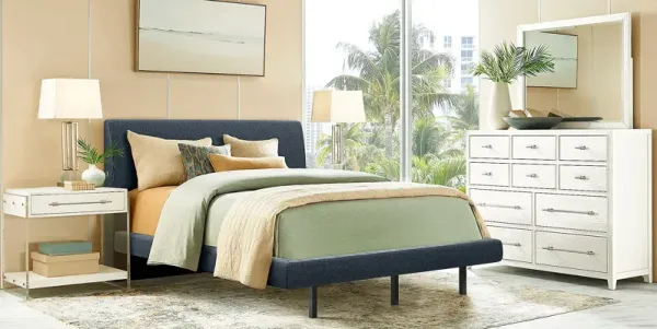 Aruba White 7 Pc Bedroom with Blue Queen Upholstered Bed