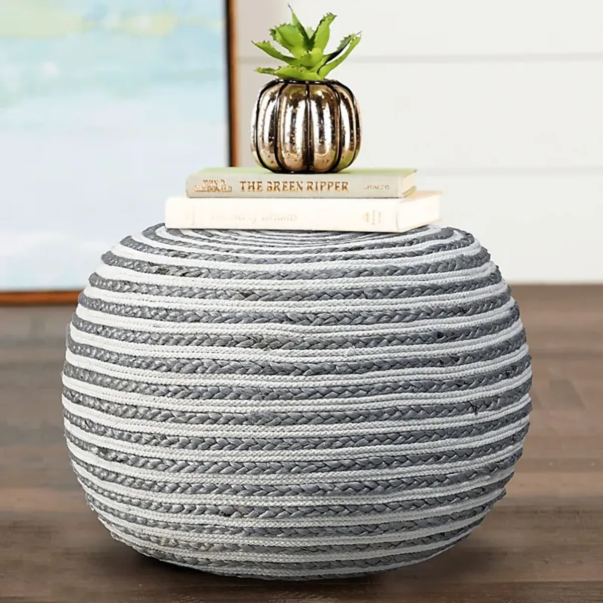 Buitra Gray/White Pouf