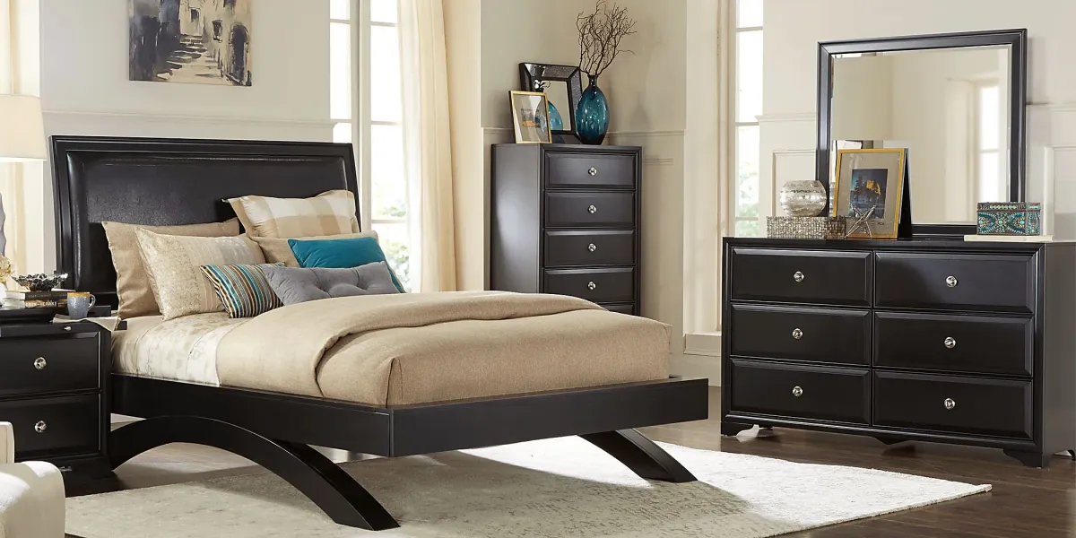 Belcourt Black 3 Pc King Upholstered Sleigh Arch Bed