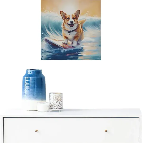 Corgi On The Beach Blue Wall Decor