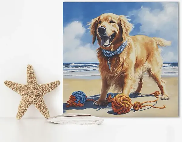 Retriever Playing Blue Wall Decor