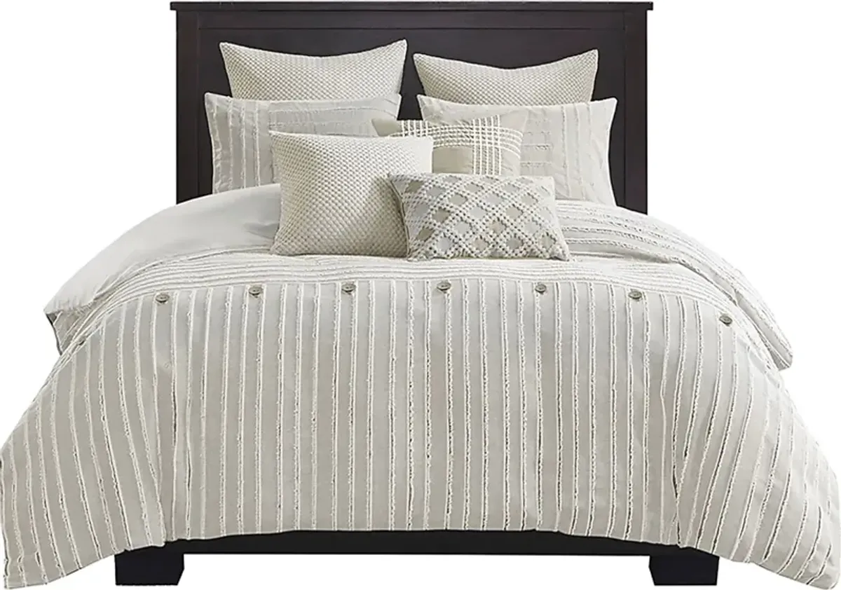 Jennix Ivory Queen Comforter Set