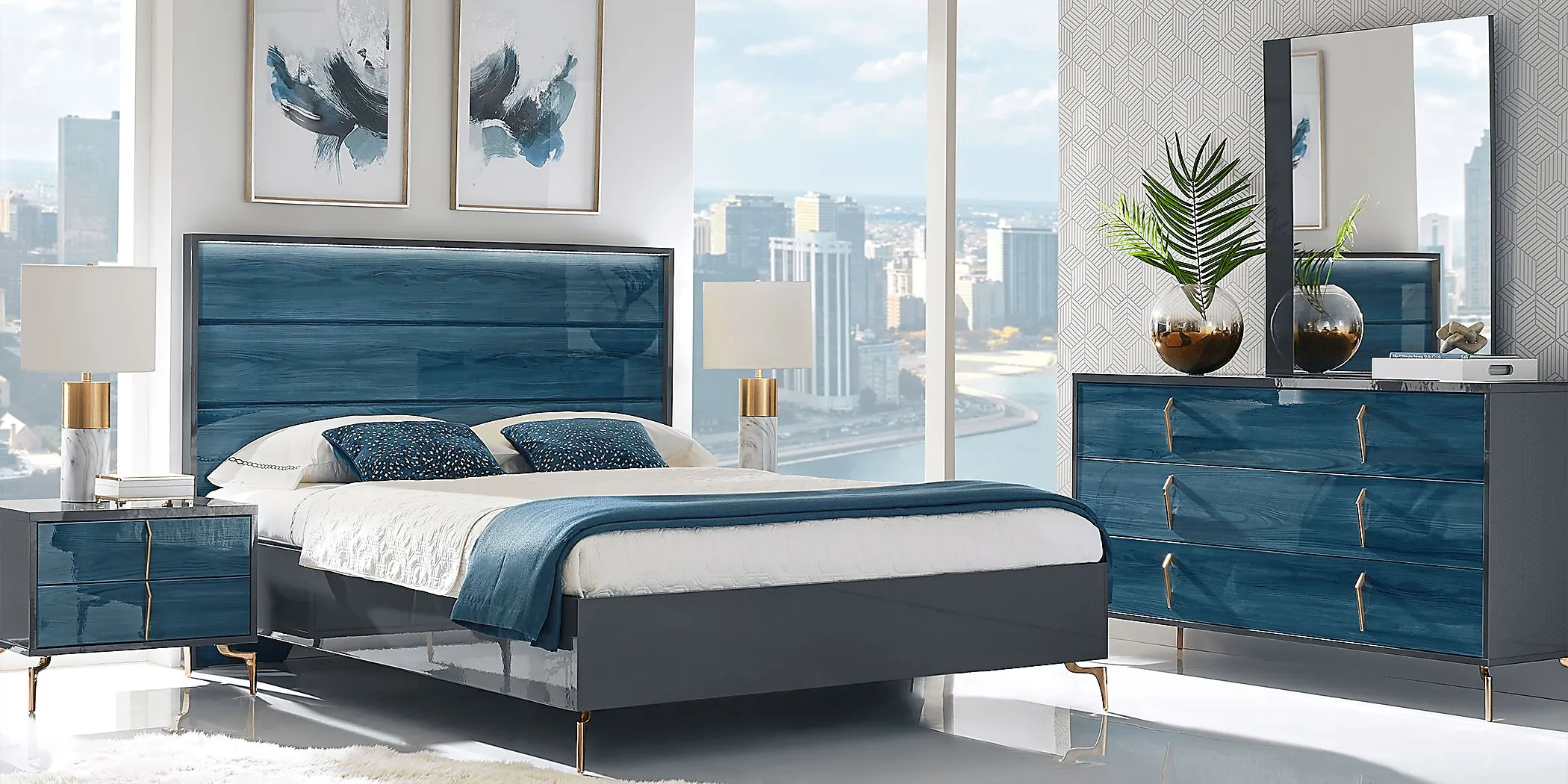 Esmedira Blue 5 Pc Queen Panel Bedroom