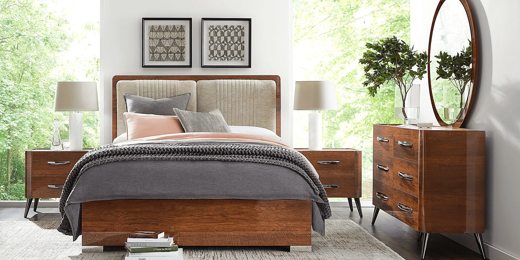 Jenner Walnut 5 Pc Queen Upholstered Bedroom