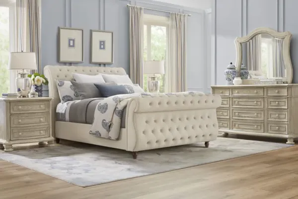 Armitage Off-White 5 Pc Bedroom with Ivy White King Upholstered Bed