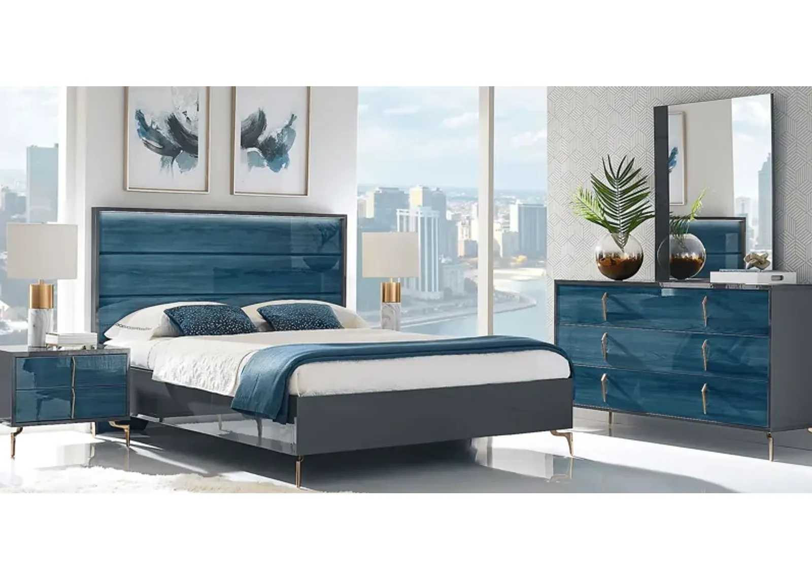 Esmedira Blue 5 Pc King Panel Bedroom