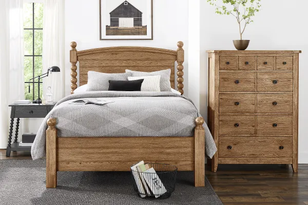 Hargrove Light Oak 5 Pc Queen Post Bedroom