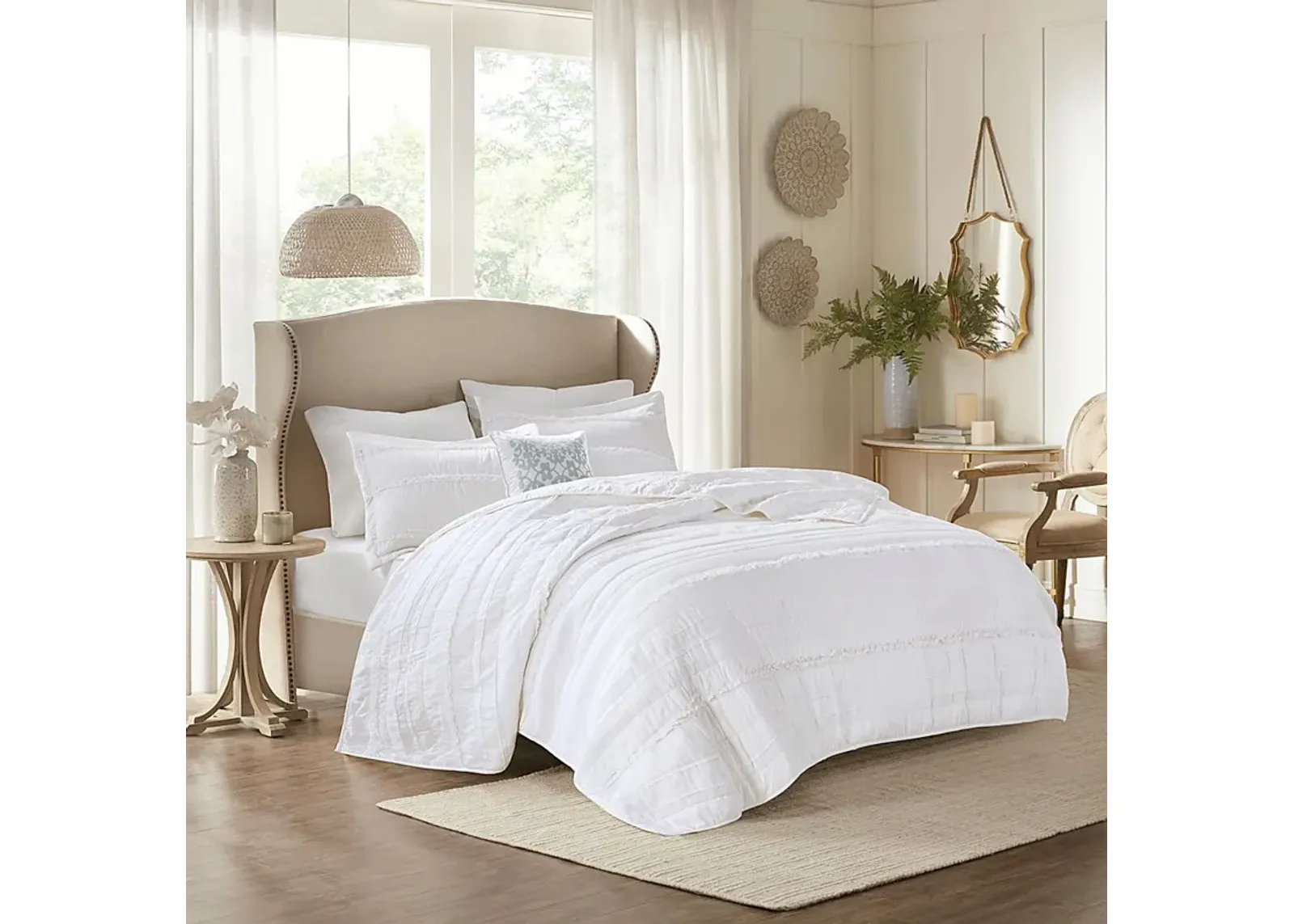 Dracaena White 4 Pc Full/Queen Quilt Set