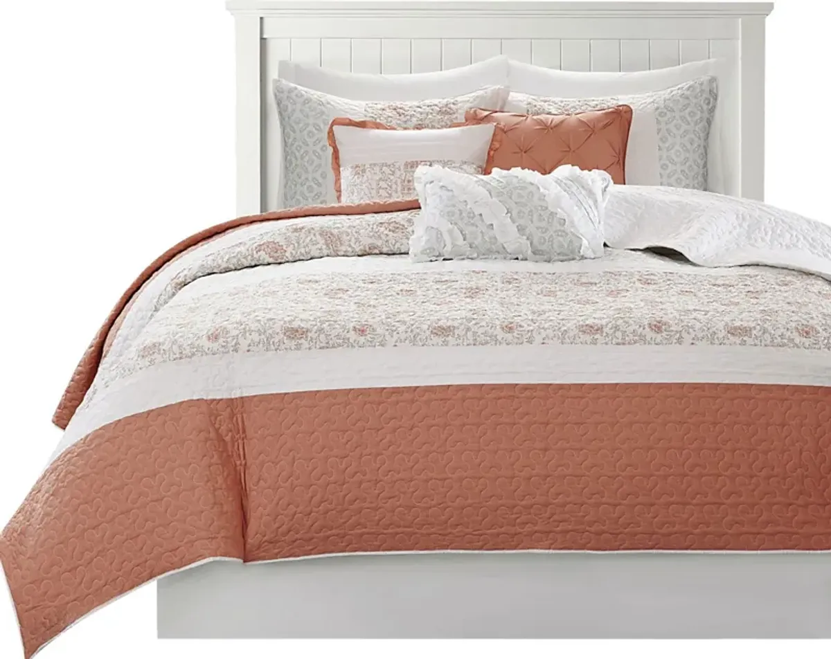 Marjory Coral 6 Pc Full/Queen Quilt Set