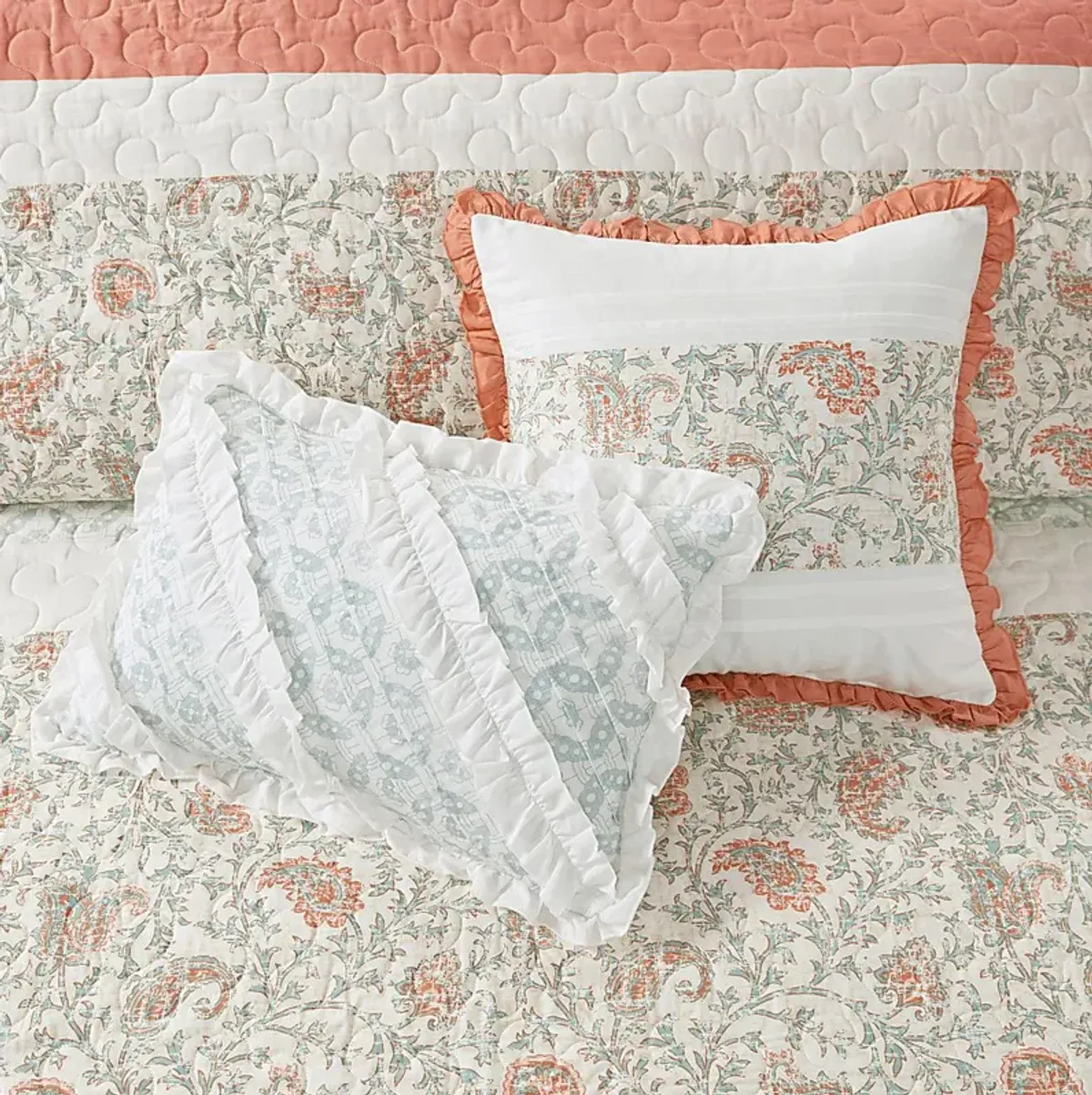 Marjory Coral 6 Pc Full/Queen Quilt Set