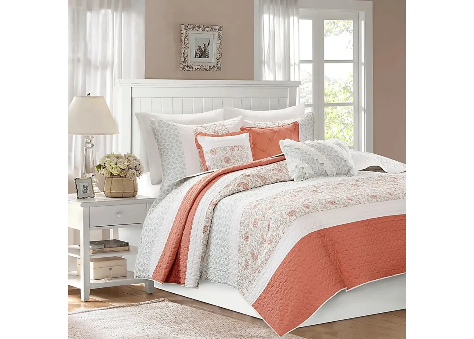 Marjory Coral 6 Pc Full/Queen Quilt Set