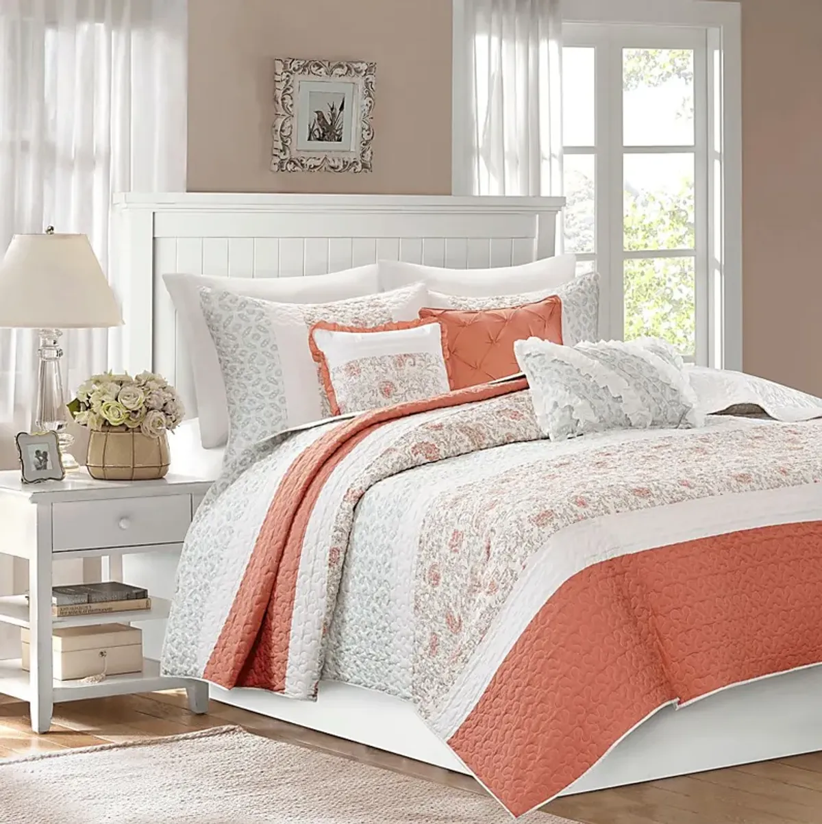 Marjory Coral 6 Pc Full/Queen Quilt Set