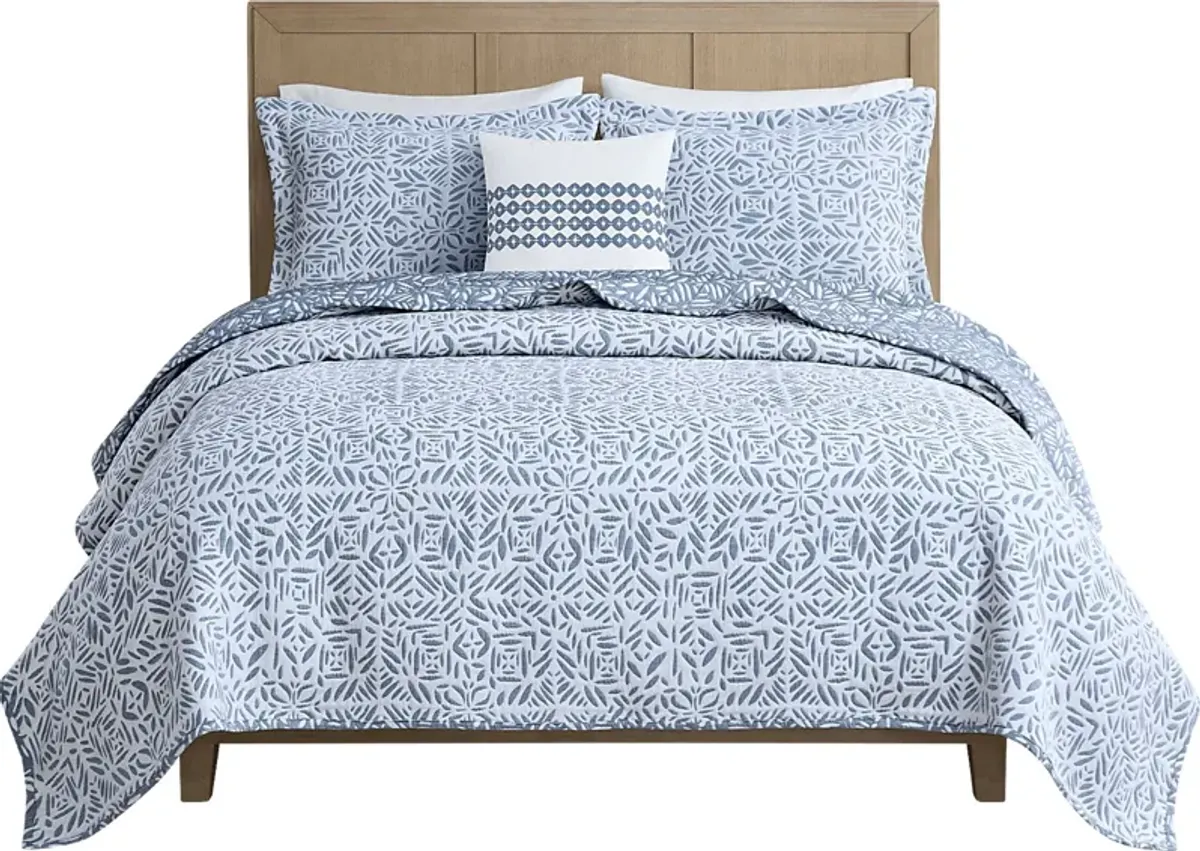 Washmon Blue 4 Pc Full/Queen Coverlet Set