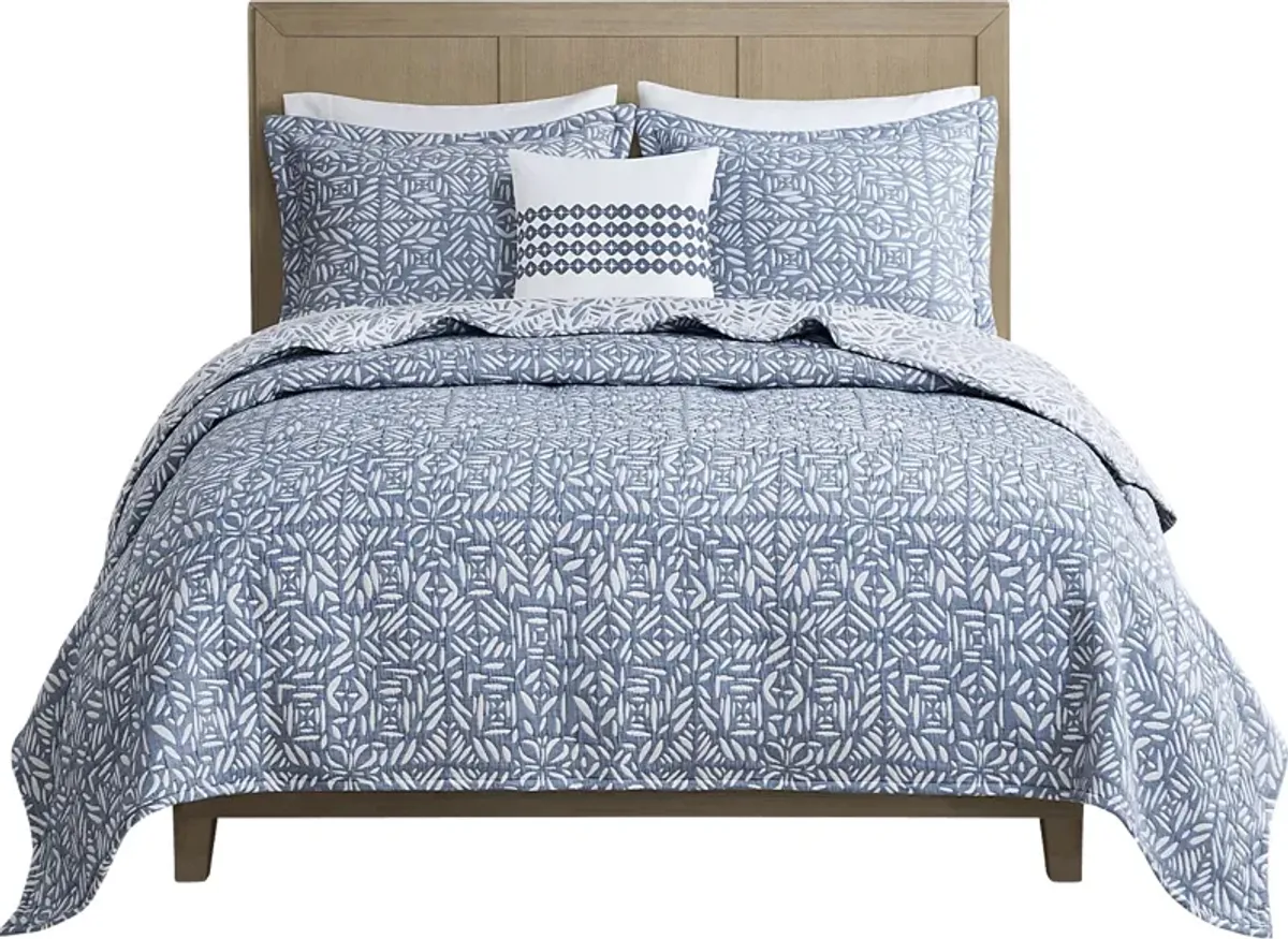 Washmon Blue 4 Pc Full/Queen Coverlet Set