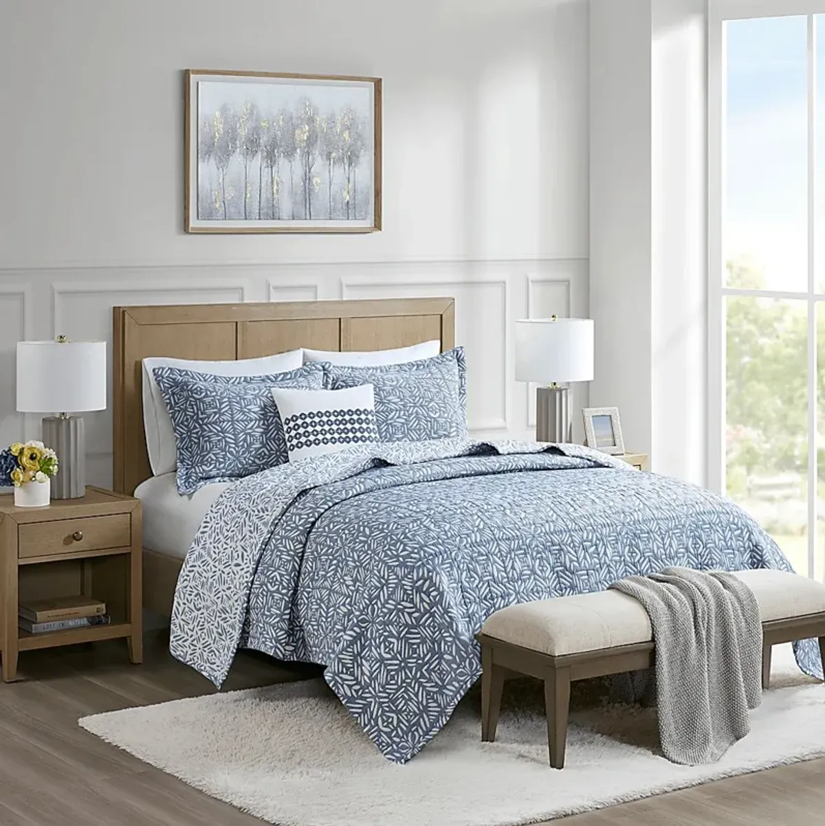 Washmon Blue 4 Pc Full/Queen Coverlet Set