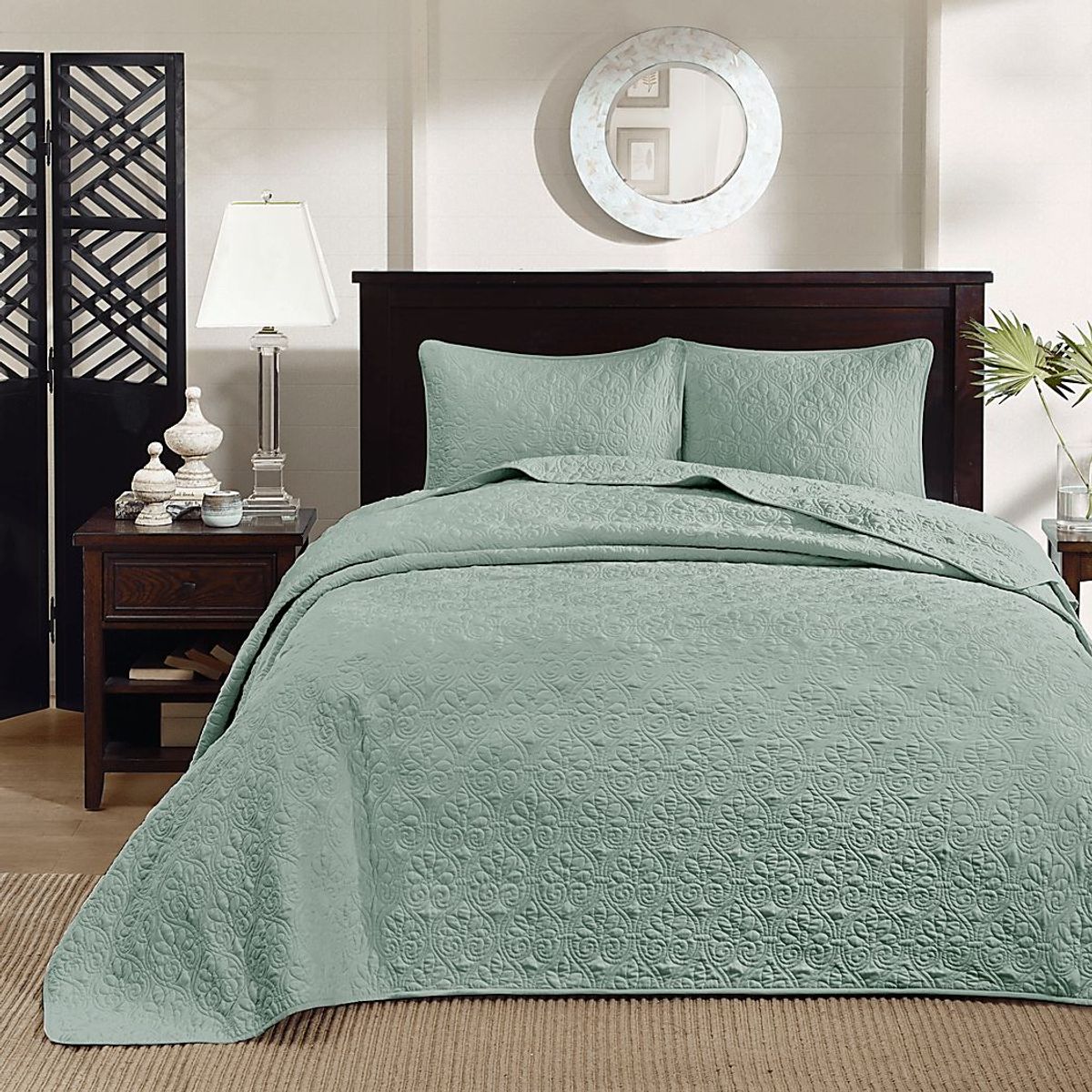 Toyah Seafoam Green 3 Pc Queen Bedspread Set