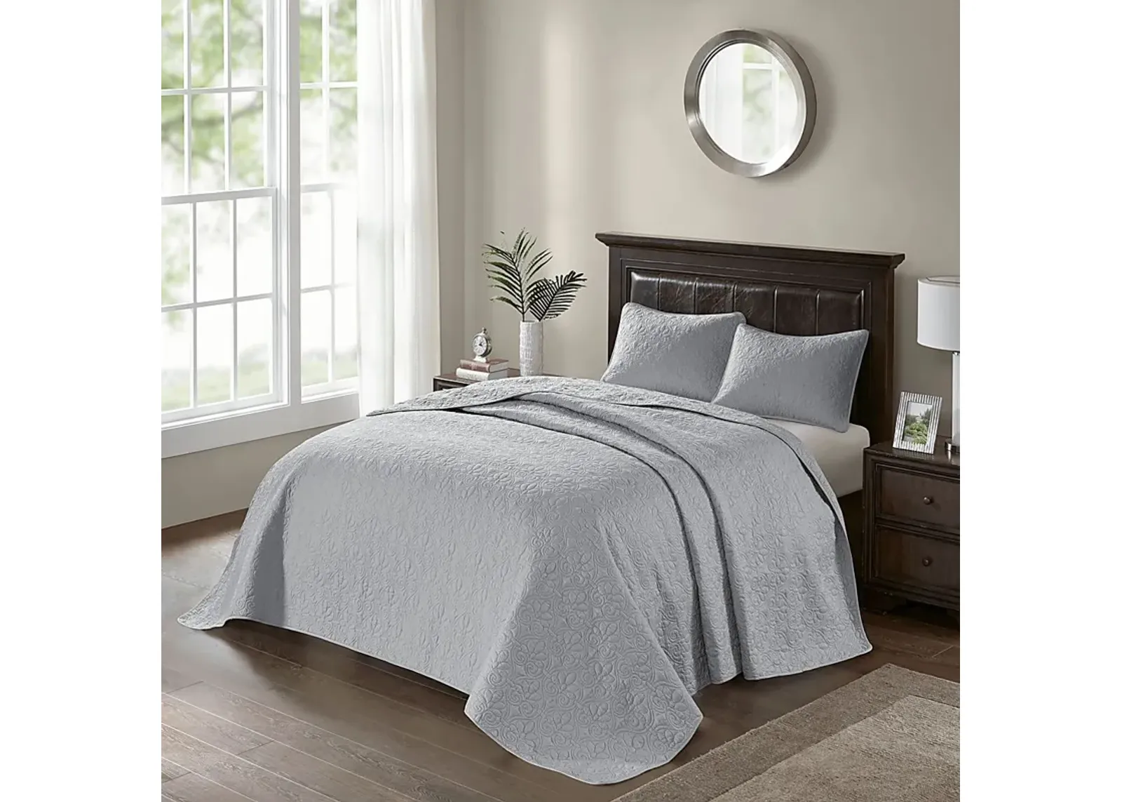 Toyah Gray 3 Pc Queen Bedspread Set