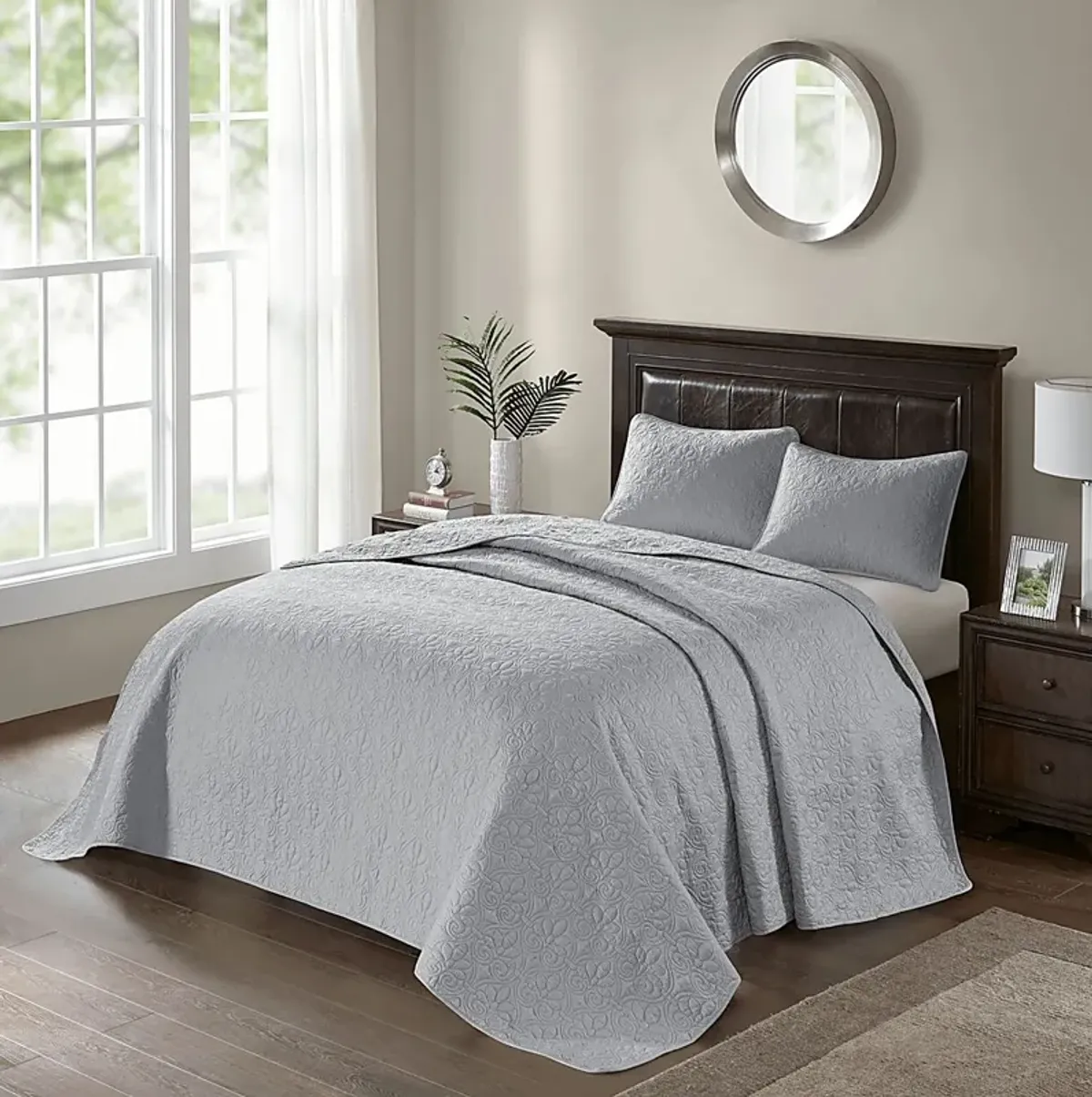 Toyah Gray 3 Pc Queen Bedspread Set