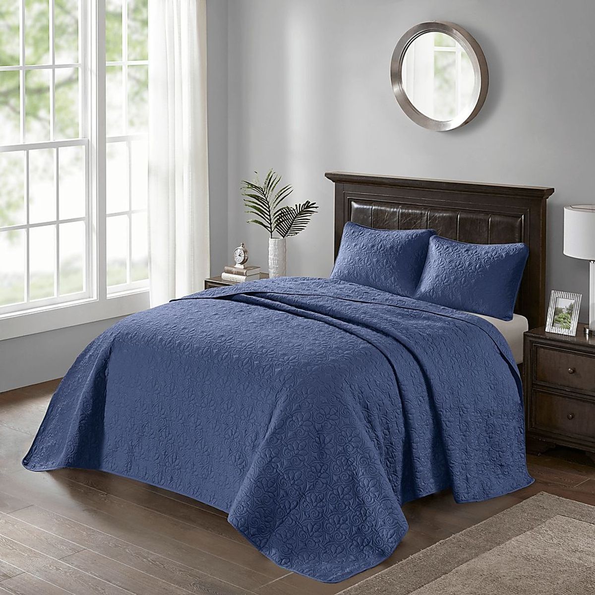 Toyah Navy 3 Pc Queen Bedspread Set