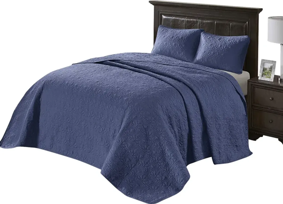 Toyah Navy 3 Pc Twin Bedspread Set