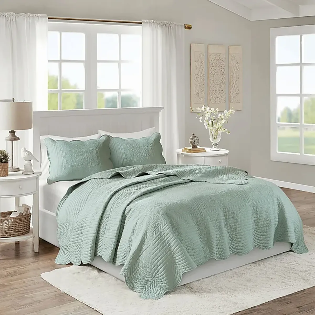 Friendswood Seafoam Green 3 Pc Full/Queen Quilt Set