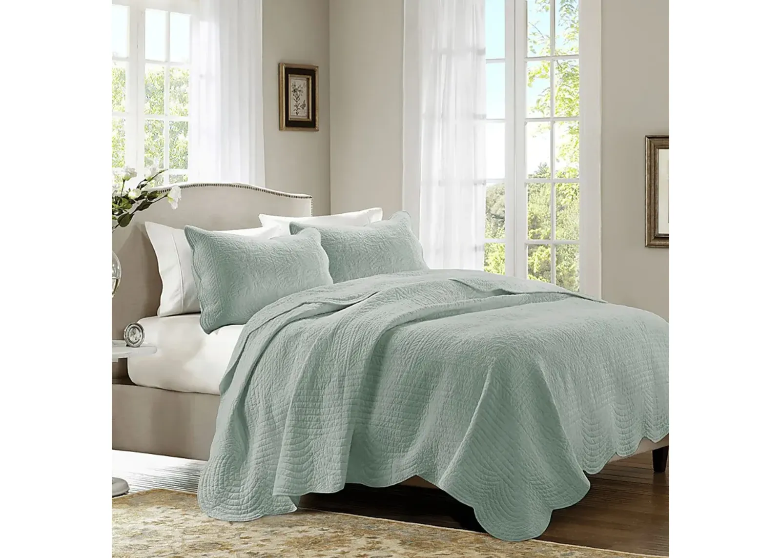 Friendswood Seafoam Green 3 Pc Full/Queen Quilt Set