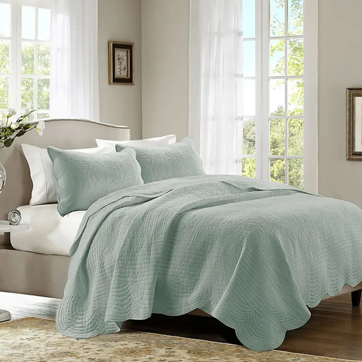 Friendswood Seafoam Green 3 Pc Full/Queen Quilt Set