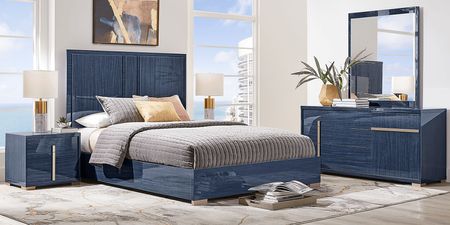Luxe Point Blue 3 Pc Queen Panel Bed