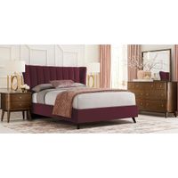 Devon Loft Walnut 5 Pc Bedroom with Nanton Park Red Queen Upholstered Bed