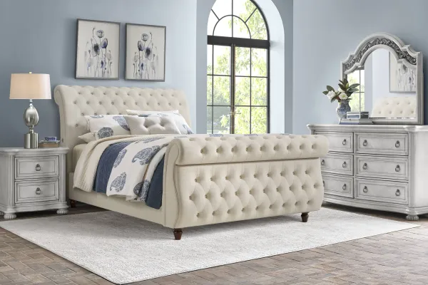 Gallagher Avenue White 5 Pc Bedroom with Ivy White Queen Upholstered Bed