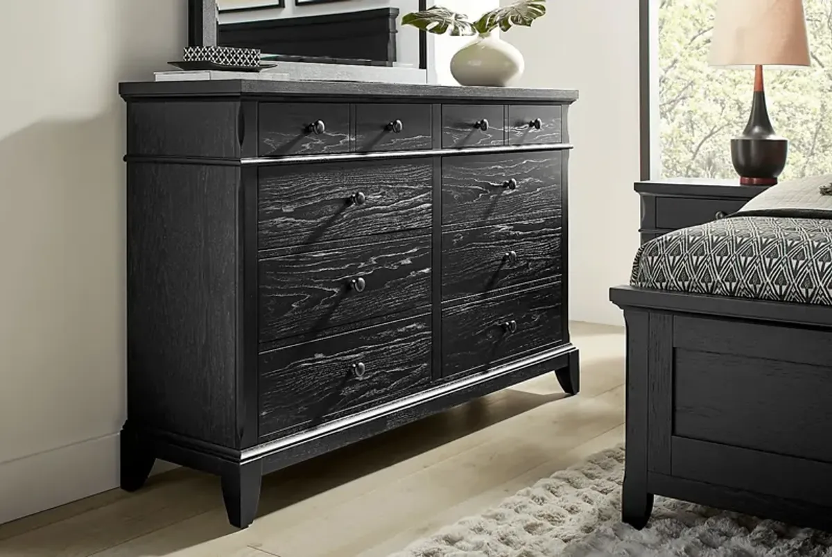 Springville Black 7 Pc Queen Bedroom with Natural Panel Bed
