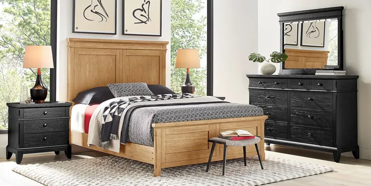 Springville Black 7 Pc Queen Bedroom with Natural Panel Bed
