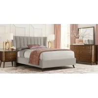 Devon Loft Walnut 5 Pc Bedroom with Nanton Park Gray King Upholstered Bed