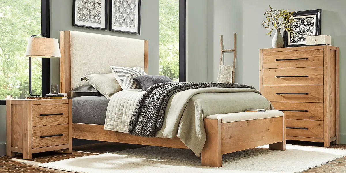 Ithaca Natural 5 Pc Queen Upholstered Bedroom with Bench