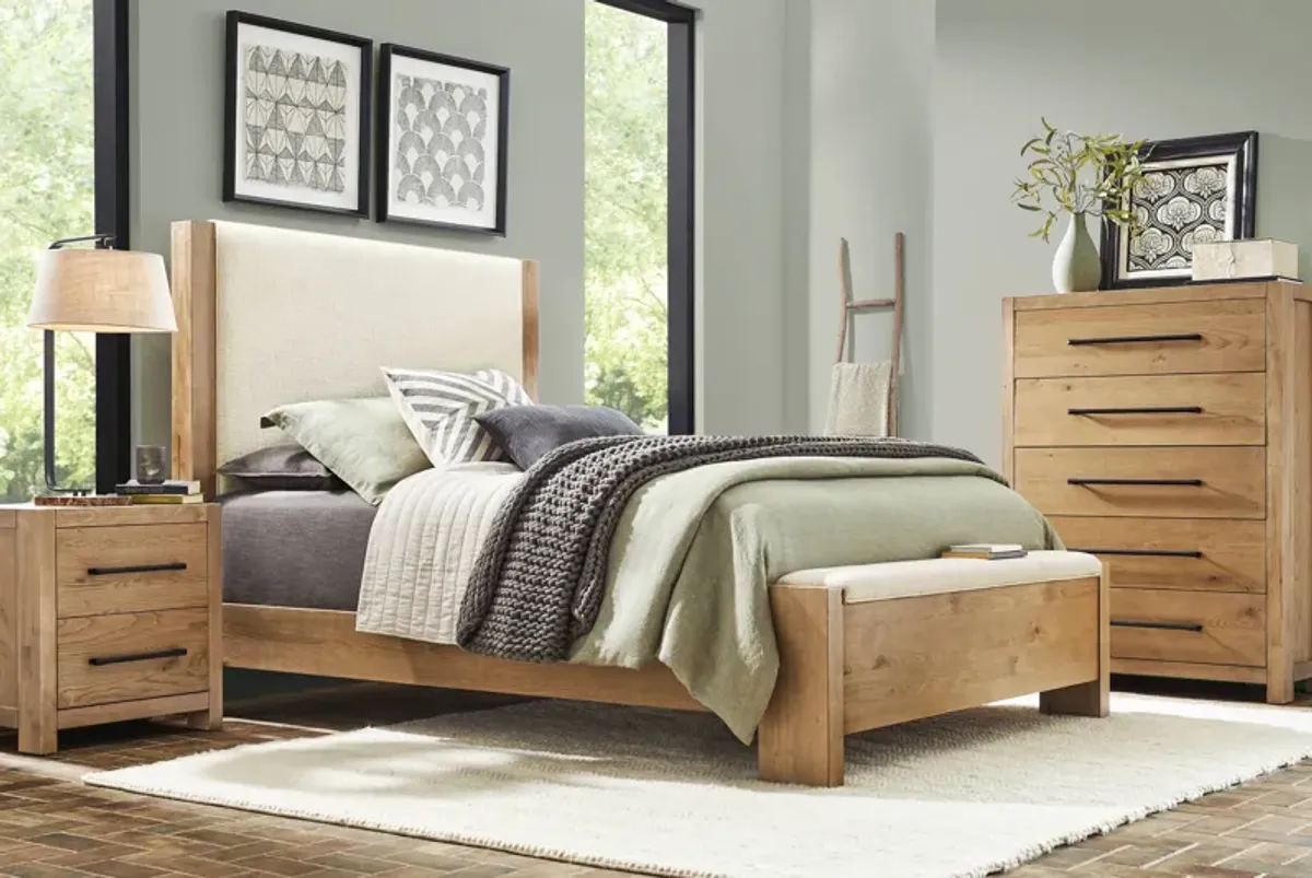Ithaca Natural 5 Pc Queen Upholstered Bedroom with Bench