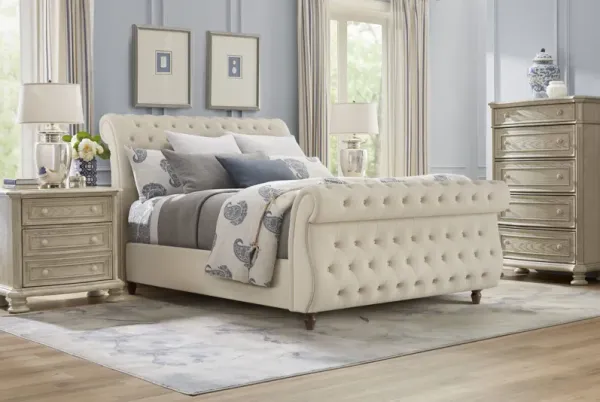 Armitage Off-White 5 Pc Bedroom with Ivy White King Upholstered Bed
