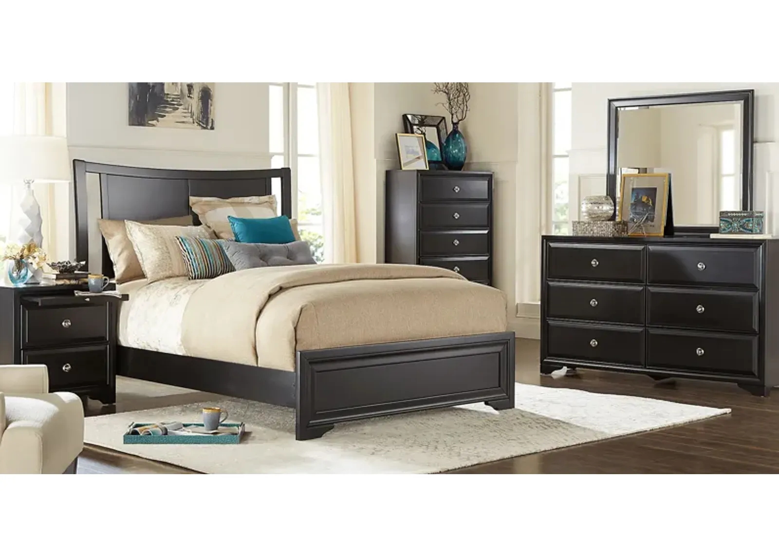 Belcourt Black 5 Pc King Curved Sleigh Bedroom