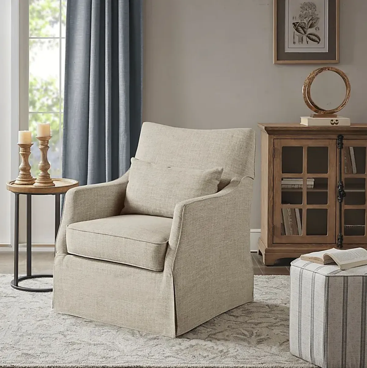 Raynaldo Beige Swivel Accent Chair