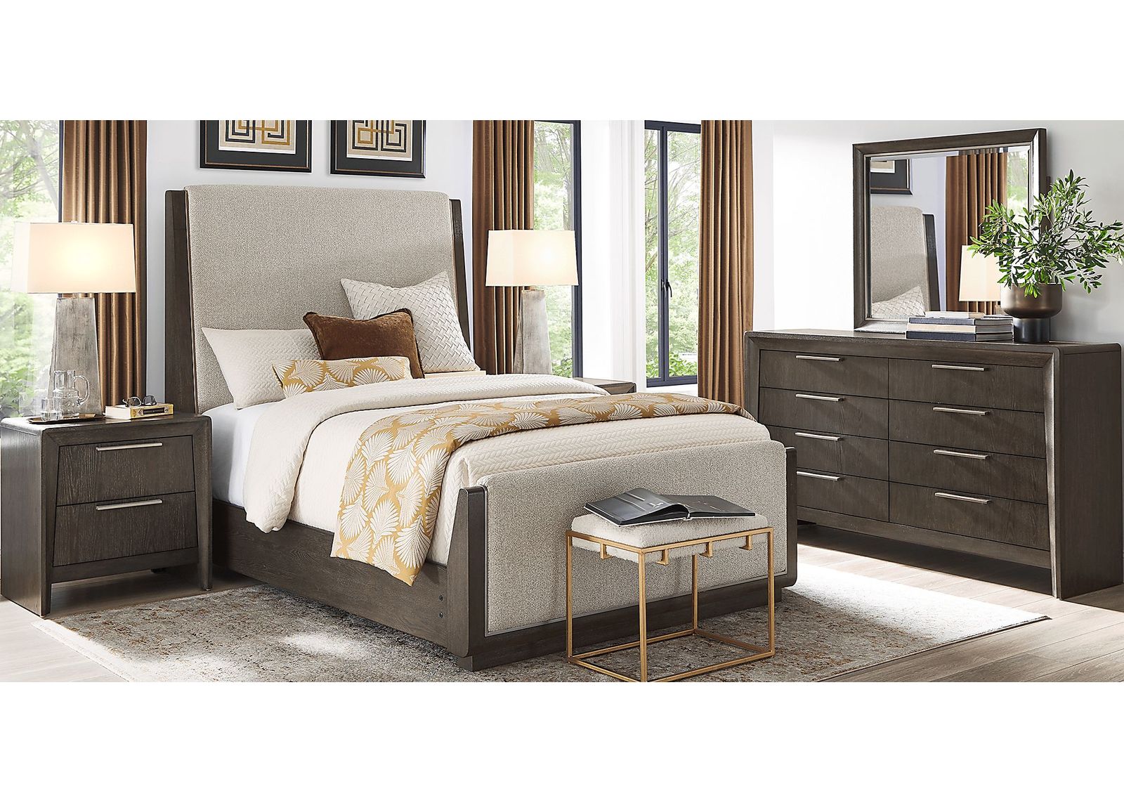 Fairfax Gray 7 Pc Queen Upholstered Bedroom