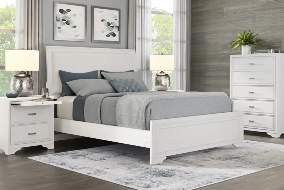 Belcourt White 5 Pc King Upholstered Sleigh Arch Bedroom