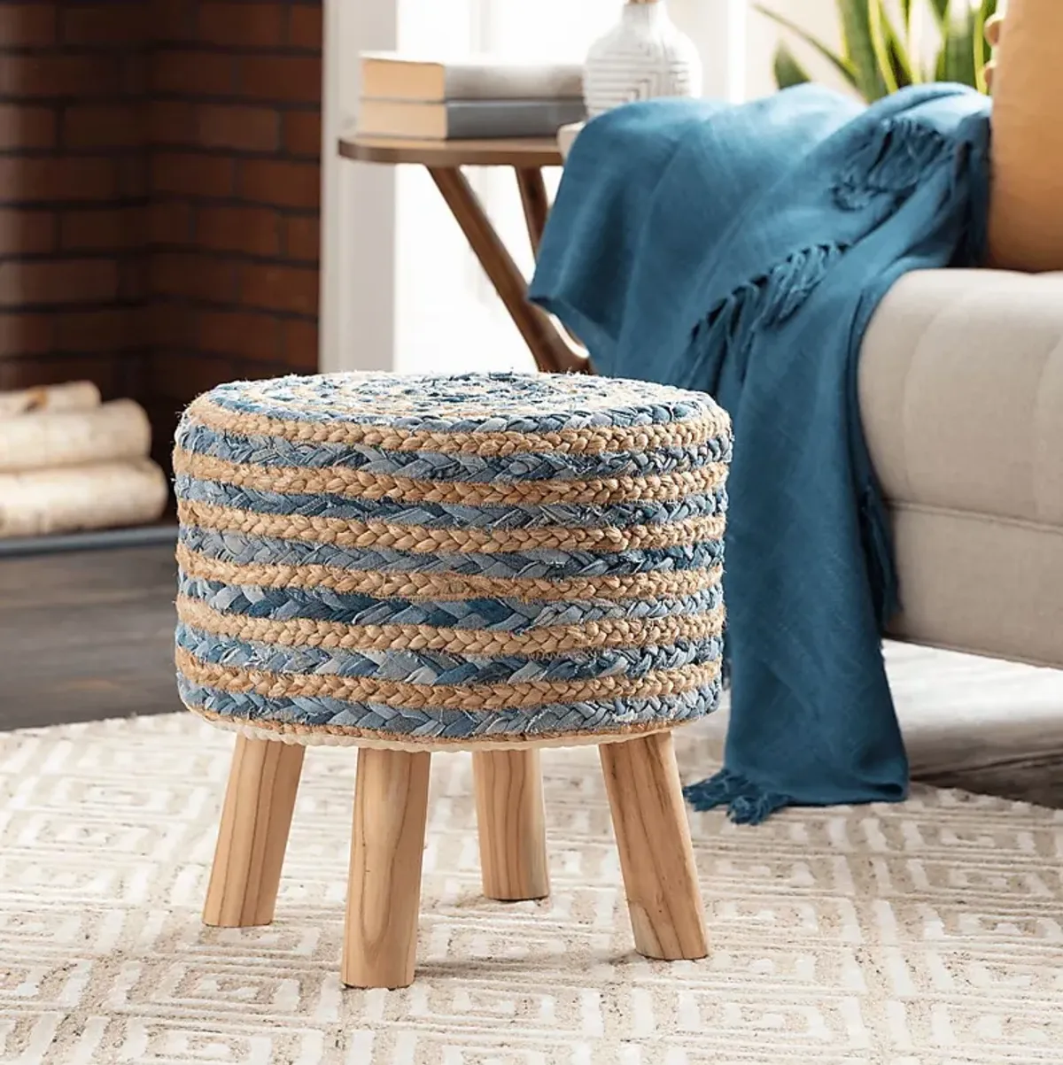 Nadino Blue/Tan Ottoman