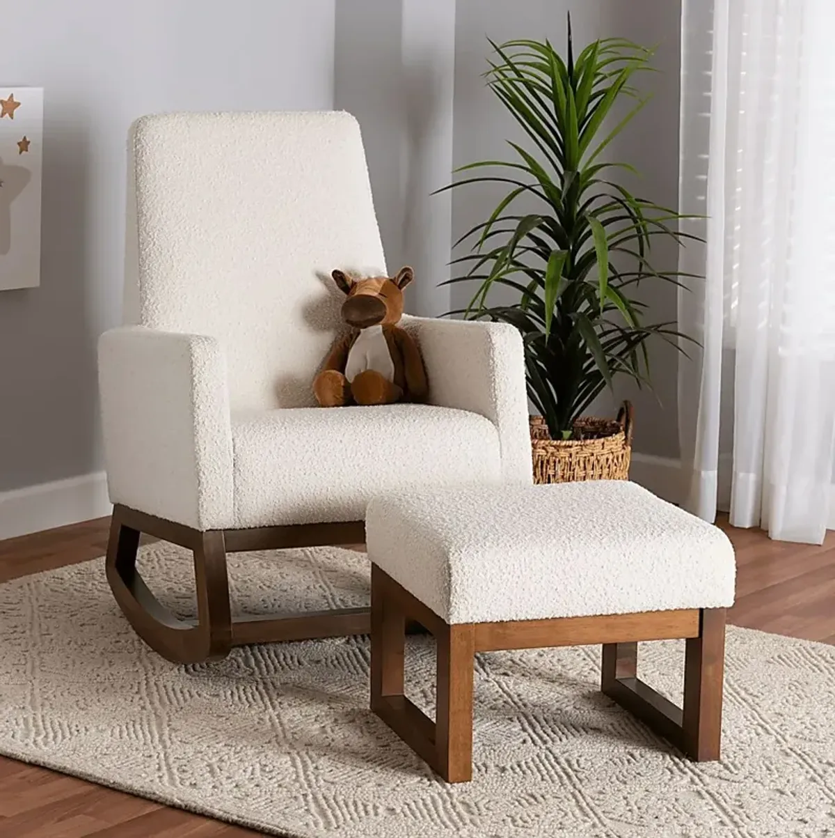 Amebco Off-White Rocking Chair with Ottoman