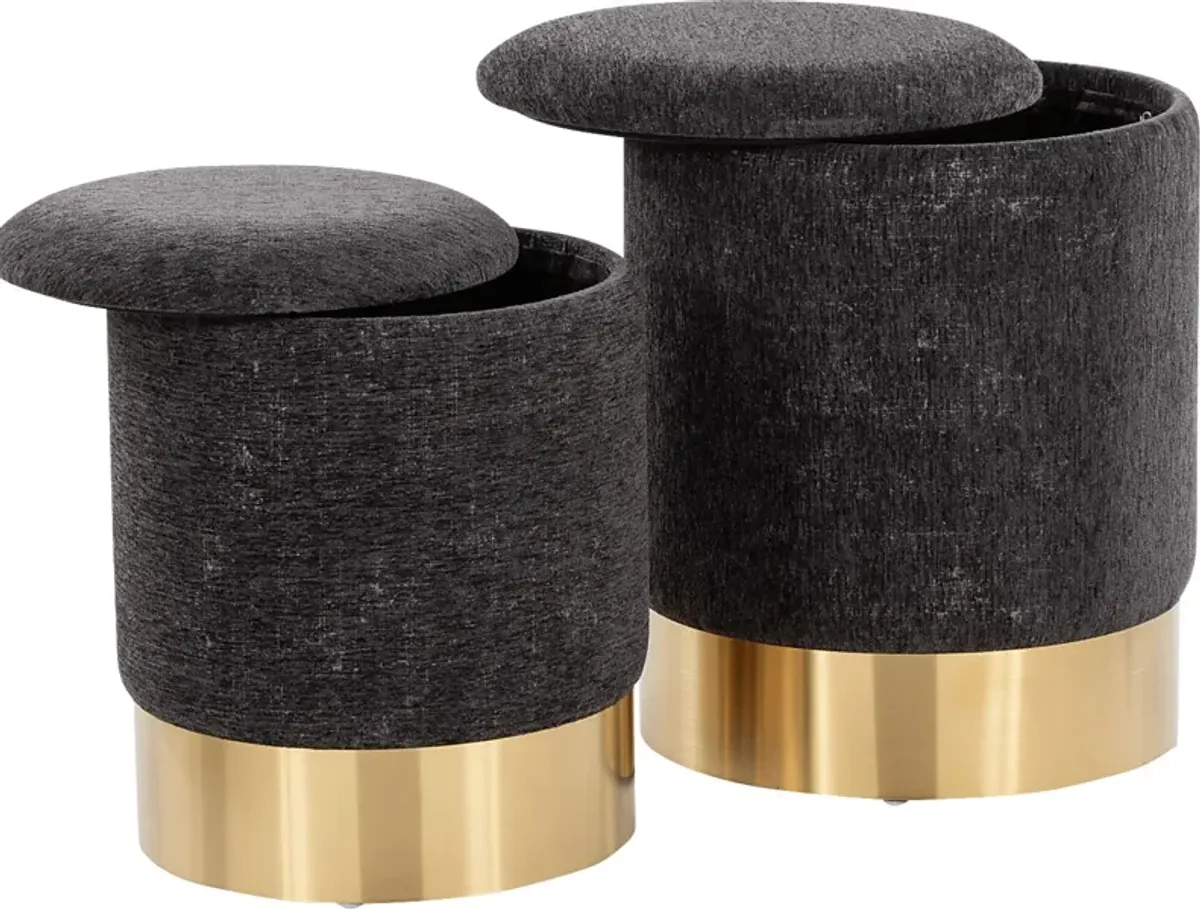 Pearlie Black Ottoman, Set of 2