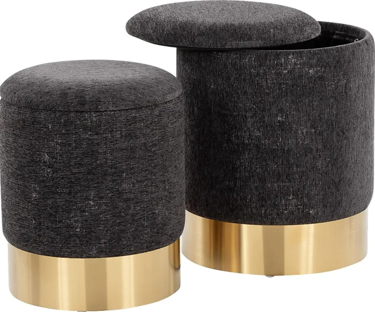 Pearlie Black Ottoman, Set of 2