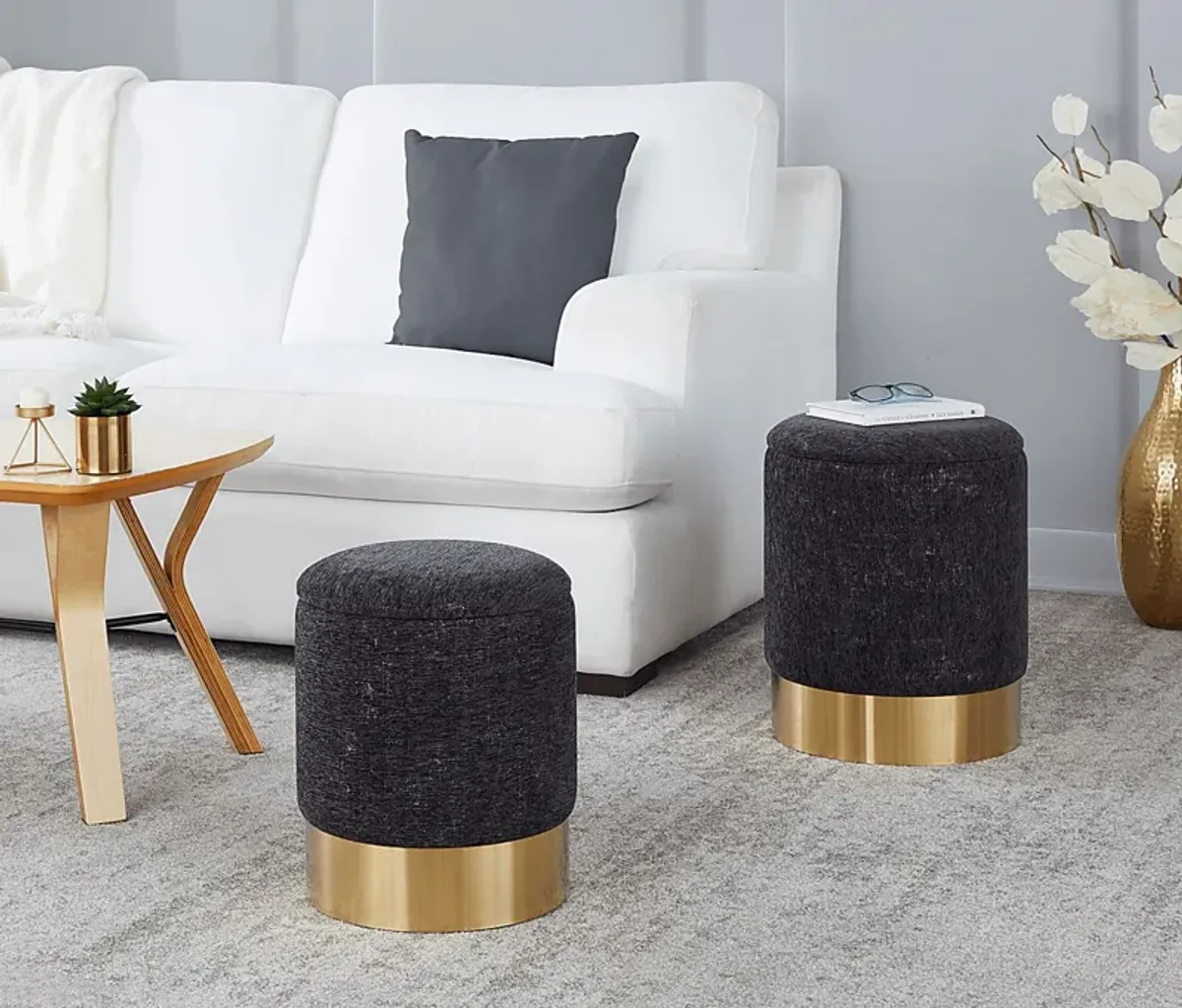 Pearlie Black Ottoman, Set of 2