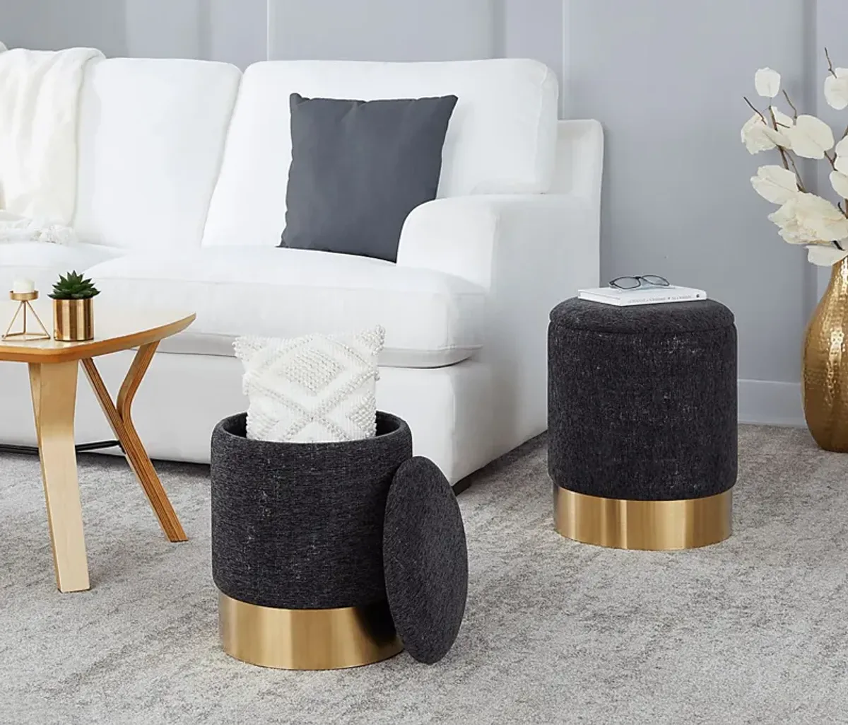 Pearlie Black Ottoman, Set of 2