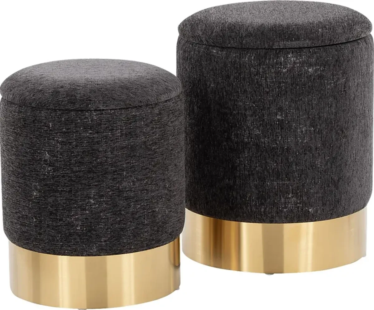 Pearlie Black Ottoman, Set of 2