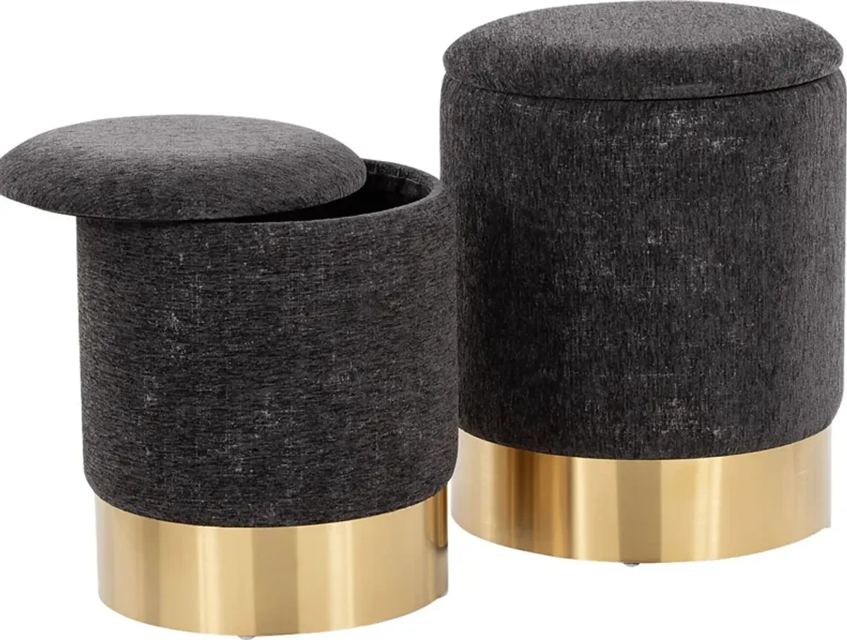 Pearlie Black Ottoman, Set of 2